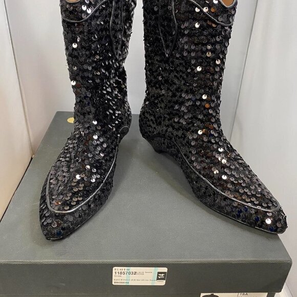 Laurence Dacade Vanessa Blk Sequin Western Boot Italian Festival Statement Boots - Picture 5 of 13